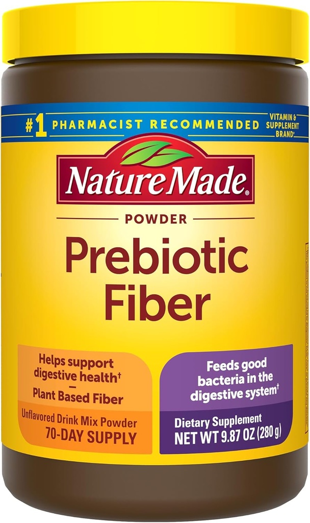 Nature Made Prebiotic Fiber Powder, Proef Gratis & Sugar Free Plant Based Vegetarian Prebiotic Fiber Drink Mix voor Digestief Systeem Ondersteuning, 9,87 oz, 70 dagen levering