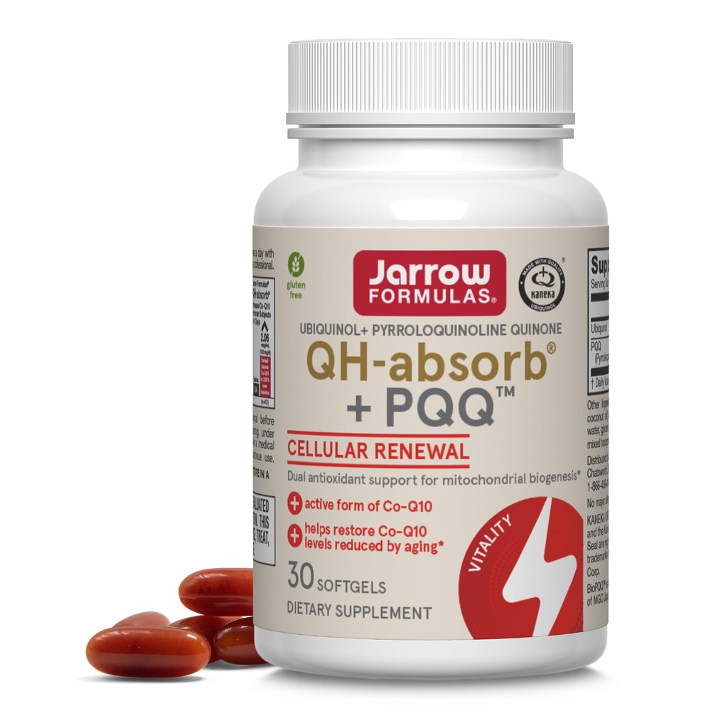 Jarrow Formules QH-absorb + PQQ - 30 Softgels - Dieetsupplement Ondersteunt Mitochondriale Biogenese, Energieproductie & Cardiovasculaire Gezondheid - Tot 30 porties