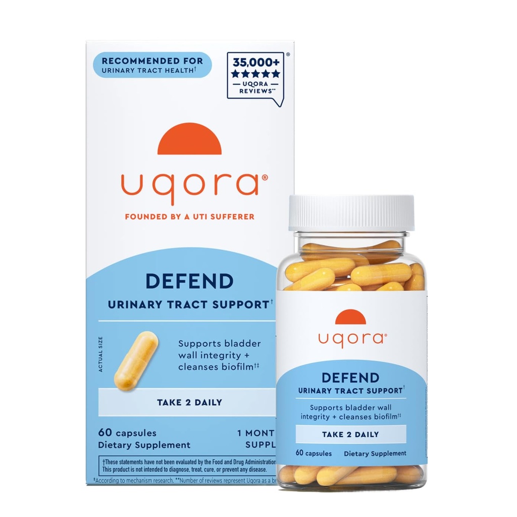 Uqora Defend - Urinaire Tract Health Supplement - Ondersteuning Blader Health & Cleanse Biofilm* met D-Mannose, Green Tea Extract, Kurkuma Extract & Meer - Glutenvrije - 60 Capsules (30 dagen levering)