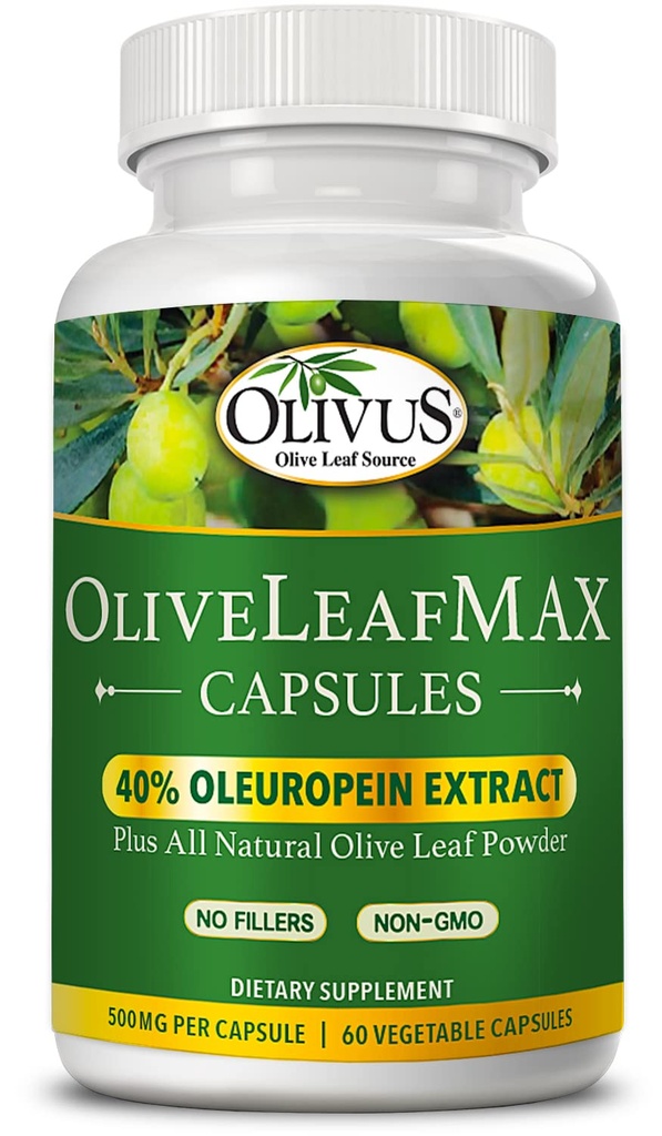 OliveLeafMAX Olive Leaf Extract (40% Oleuroepin) + Organic Olive Leaf Powder + No Fillers + 60 Vegetarische Capsules + Gemaakt uit Spanje en geproduceerd in de VS bij GMP Facility