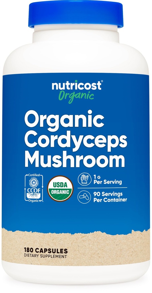 Nutricost Cordyceps Capsules de champignons 1100mg, 90 portions - CCEF certifiées faites avec bio, sans gluten, 550mg par gélule (180 capsules)