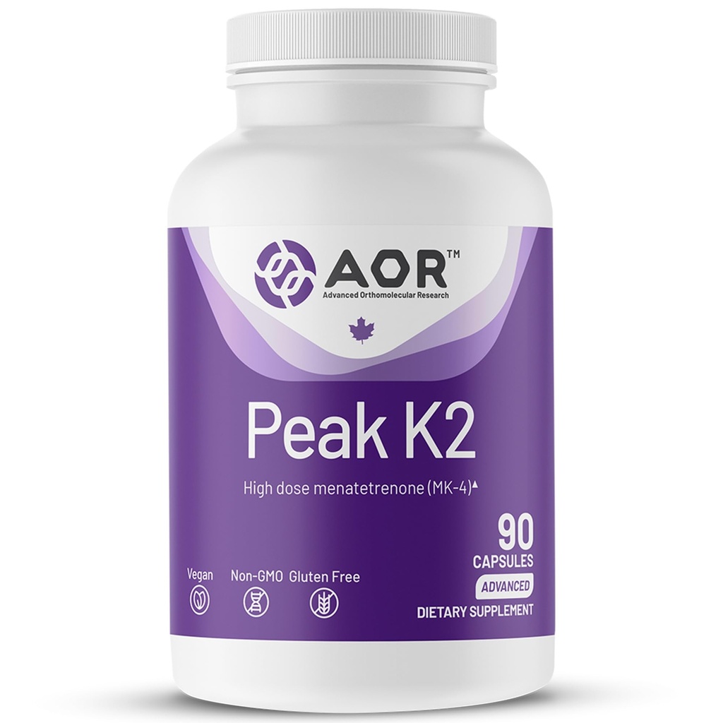AOR, Peak K2, ondersteunt bot en cardiovasculaire gezondheid en normale bloedstolling, Dieetsupplement, 90 porties (90 capsules)