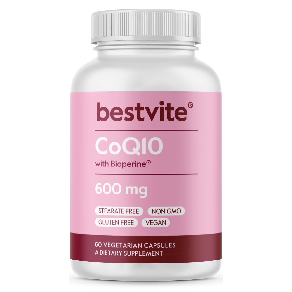 Co-enzym CoQ10 600 mg per capsule met Bioperine (60 Vegetarische Capsules) Natuurlijk gefermenteerd - Geen Titaniumdioxide - Geen Fillers - Geen Stearates - Veganistisch - Glutenvrij - Niet GGO