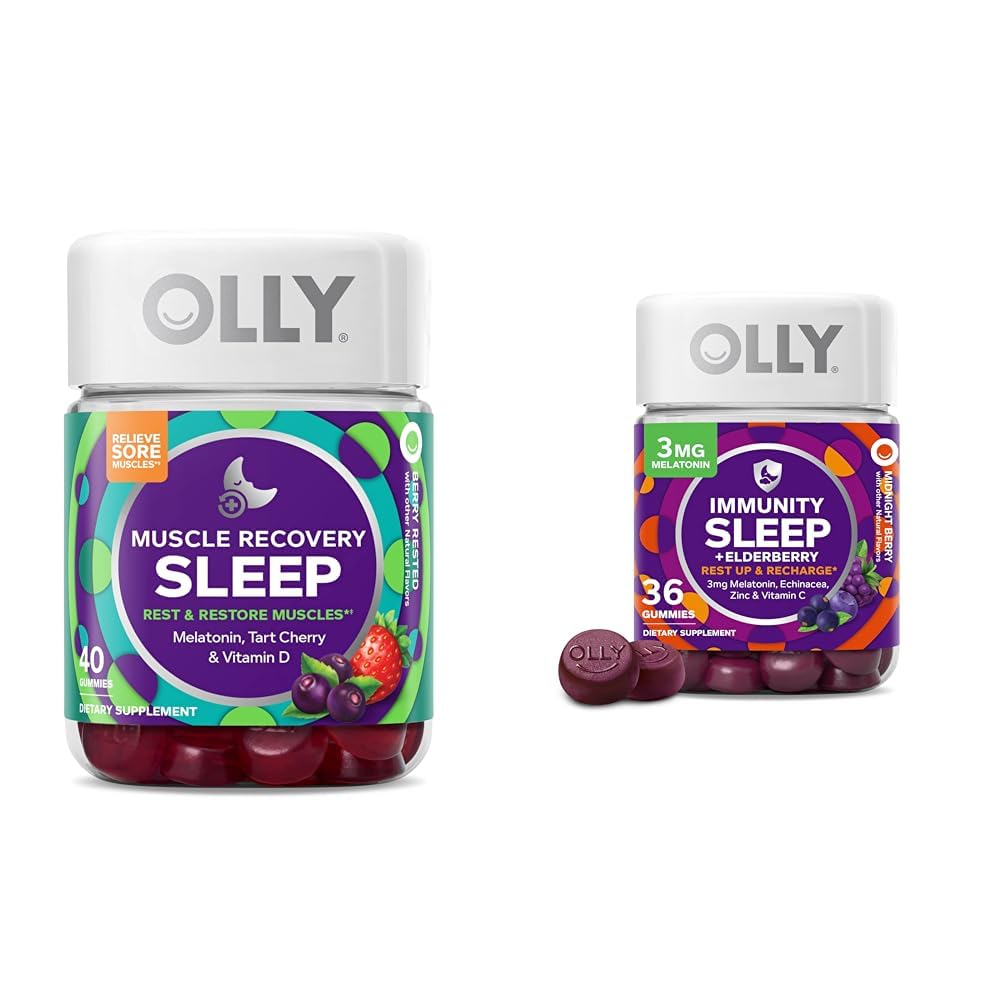OLLY Récupération musculaire Sommeil Gommies, 40 Compte Immunité Sommeil Melatonin Gummy, 36 Compte Bundle