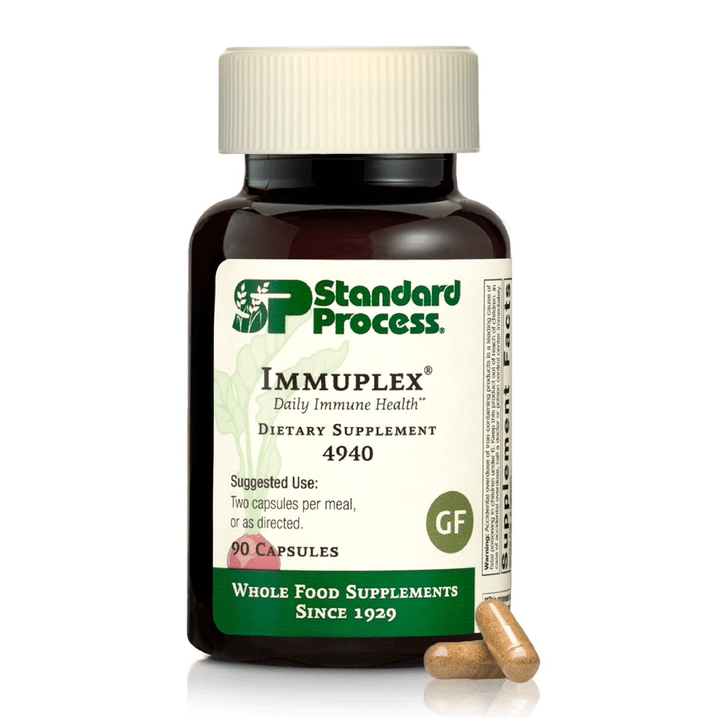 Standard Process Inc. Immuplex - Dagelijks Immuun Ondersteuning Supplement met Folaat, IJzer, Vitamine C & Vitamine A - Mineral Supplement met Antioxidant Ingrediënten - 90 Capsules