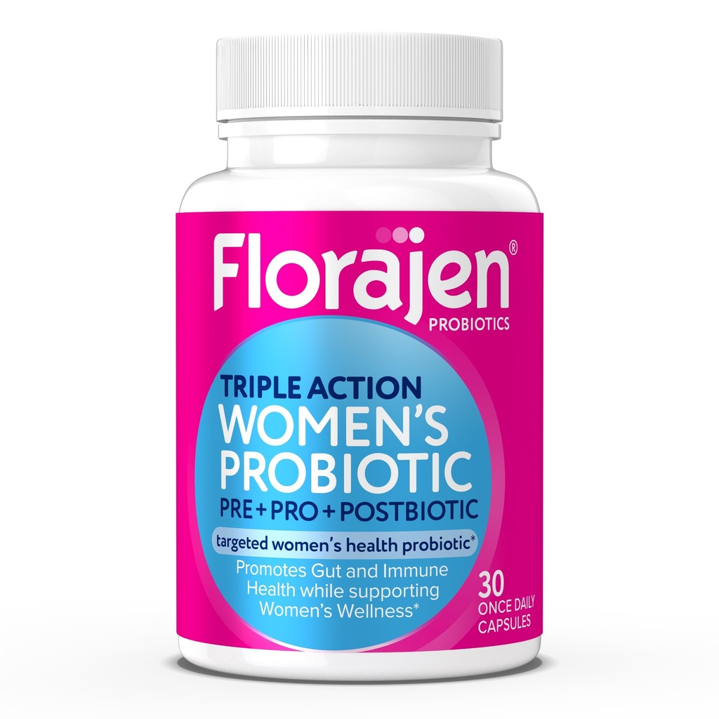 Florajen Women's Complete Triple-Action Prebiotic + Probiotic + Postbiotic for Digestive & Immune Support - Fast-Acting Relief from Constipatie & Bloating - Gluten-Free - Vegan - Non-GMO - 30-Count