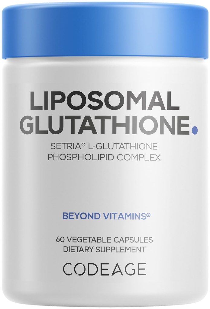 Codeage Supplément de glutathion liposomique - Pure Réduit Setria L-Glutathion, Livraison liposomique, Complexe Phospholipide - Pilules encapsulées de poudre de glutathion - Vegan, Non-OGM - 60 Capsules