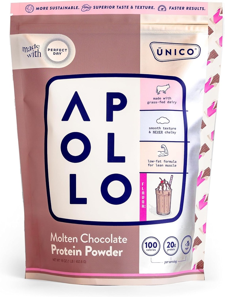 Unico Apollo Molten Chocolate Protein Powder - 20g 100% Grass-Fed Whey Protein, Egg Albumen en Casein 