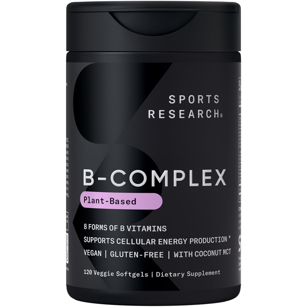 Sportonderzoek® Vitamine B-complex - volledig spectrum van B-vitaminen met gemethyleerde B12 & Folaat - Glutenvrij · Plant-based · Non-GMO · Vegan-Friendly Formula - 120 Veggie Softgels