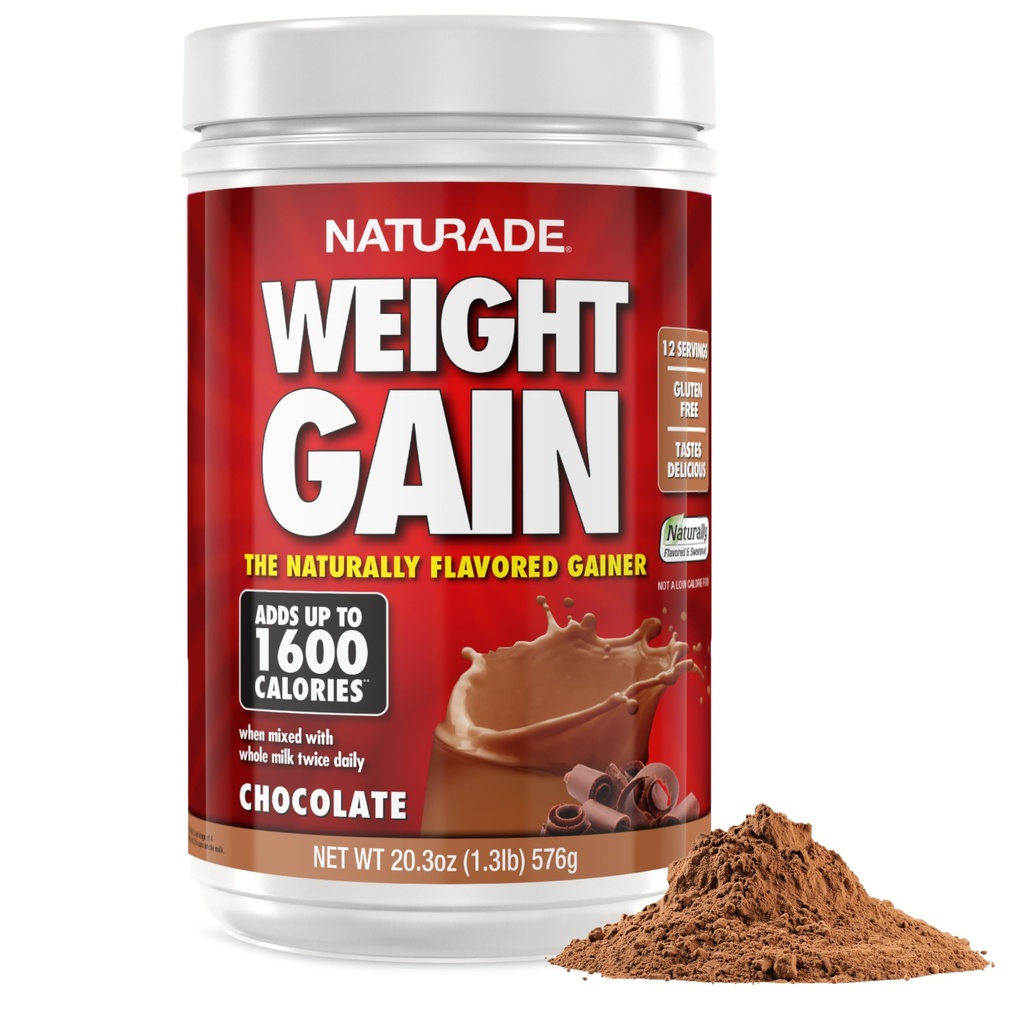 Naturade - Alle natuurlijke gewichtstoename Drinkmix - Glutenvrij, Heerlijke smaak, 1600 Calorieën per portie - Massa Gainer met/Carbohydraten & Proteïne - Chocolade, 20,3 Ounce (12 Servers).