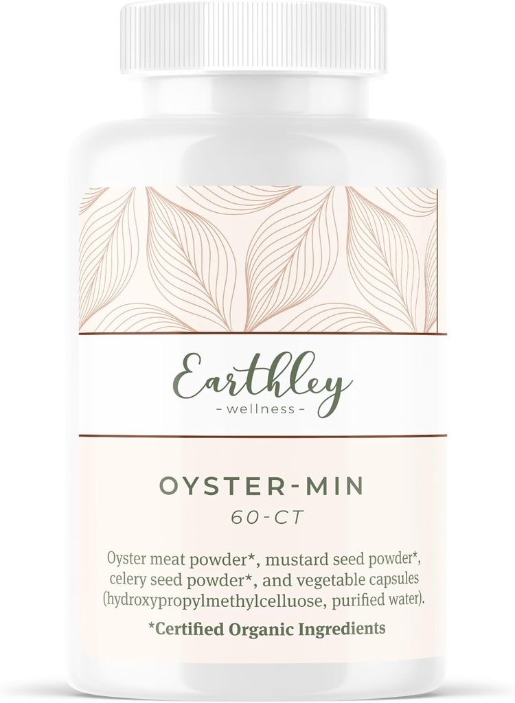 Earthley Wellness, Oyster-Min Capsules, Natural Zink & Mineraal Supplement, bevordert energie & Mood, rijk aan antioxidanten & Aminozuren, 100% zuiver & Bio beschikbaar (60 capsules)