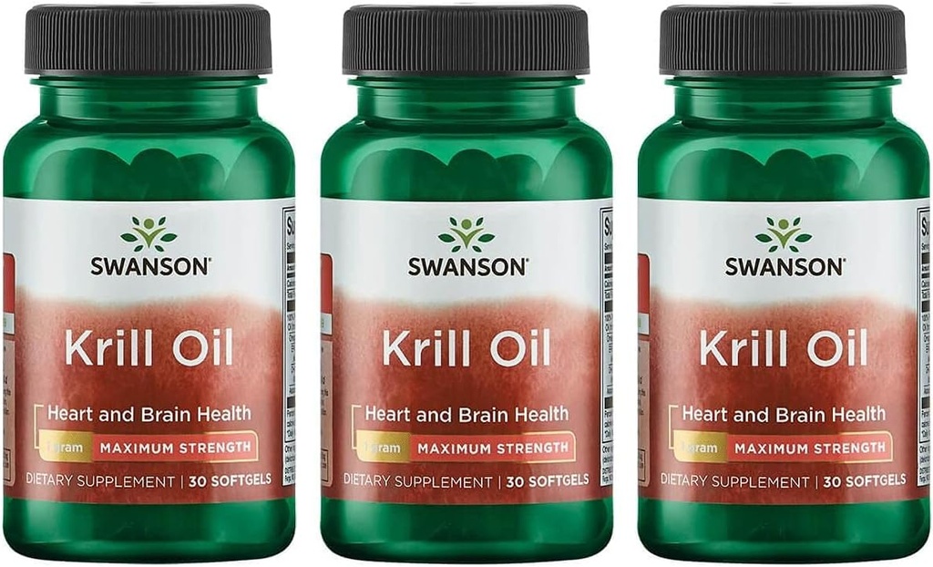Swanson EFAs- Krill Oil - Maximale sterkte - 1 g, 30 Softgels (3 verpakkingen)