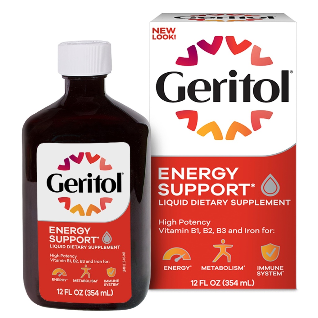 Geritol, vloeibare vitamine en ijzersupplement, energie-ondersteuning, bevat hoge potentie B-vitaminen en ijzer, aangenaam proeven, gemakkelijk doorslikken, Geen kunstmatige zoetstoffen, niet-GMO, 12 Oz
