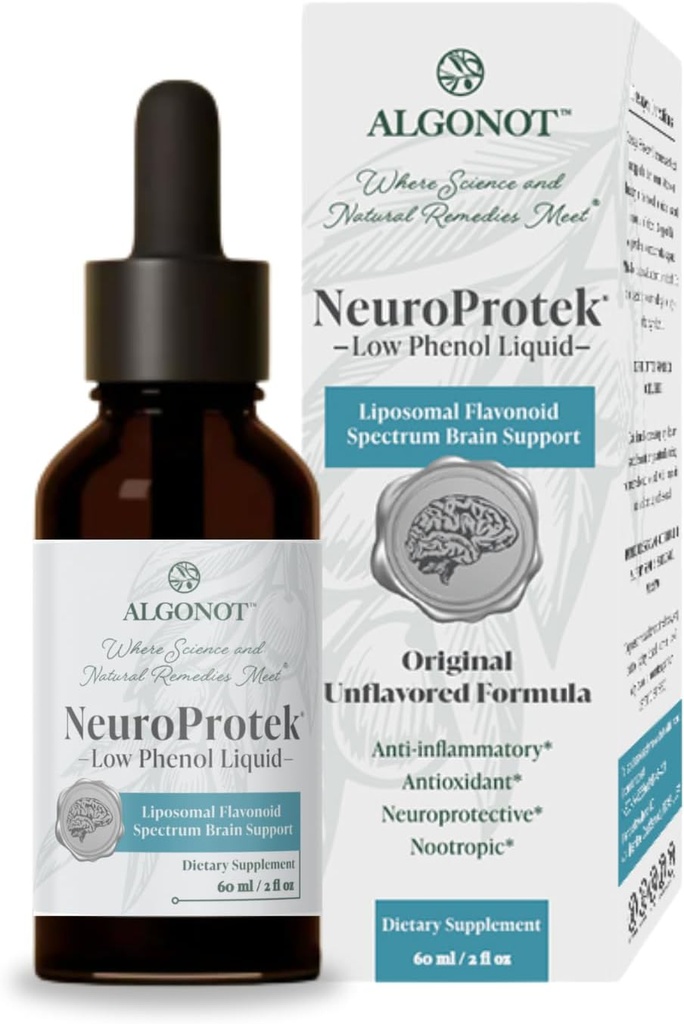 NeuroProtek Low Fenol Liquid - Unflavored - 60 porties, De enige luteoline vloeibare formulering voor snelle absorptie. Exclusieve gepatenteerde combinatie van luteoline en andere flavonoïden in olijfolie