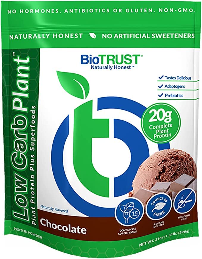 BioTrust Low Carb Plant, Delicious, Romig, 20 Gram van Clean, Compleet, Plant-Based Proteïne, 5 Gram Fiber, 15 Superfoods, Digestieve Enzymen, Vegan, Dairy-Free - 14 Servers (Chocolate)