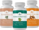 PURE ORIGINAL INGREDIËNTEN Horse Chestnut, Boswellia, en Kurkuma Capsule Bundle, 100 Capsules Elke, altijd puur, Geen Additieven of Fillers