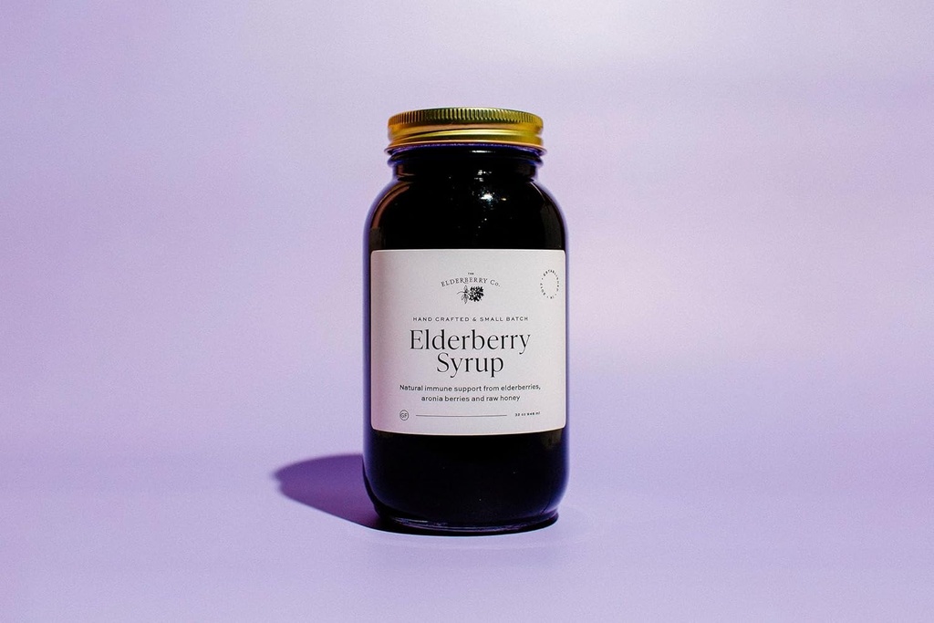 De Vlierbes Co. Vlierbes Siroop met Aronia Bessen Natuurlijke Immune Ondersteuning voor kinderen en volwassenen (32 oz.)