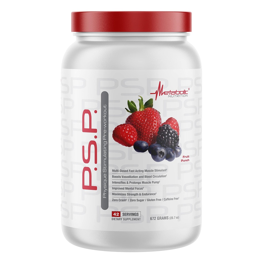 Metabole voeding P.S.P. Fysiek stimuleren PreWorkout 672g Zero Sugar Cafeine Free (Fruit Punch)