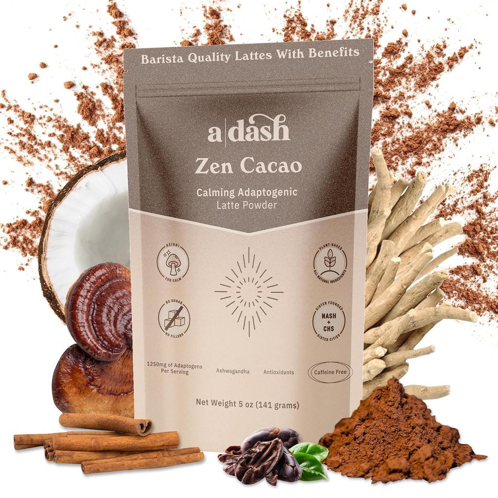 Een Dash Zen Cacao Latte, Chocolade Paddestoelen Koffie Alternatief gemaakt met Adaptogenen, Ashwagandha, & Cinnamon Root Extract, Mushroom Hot Coco zonder Cafeïne (20 Servers)
