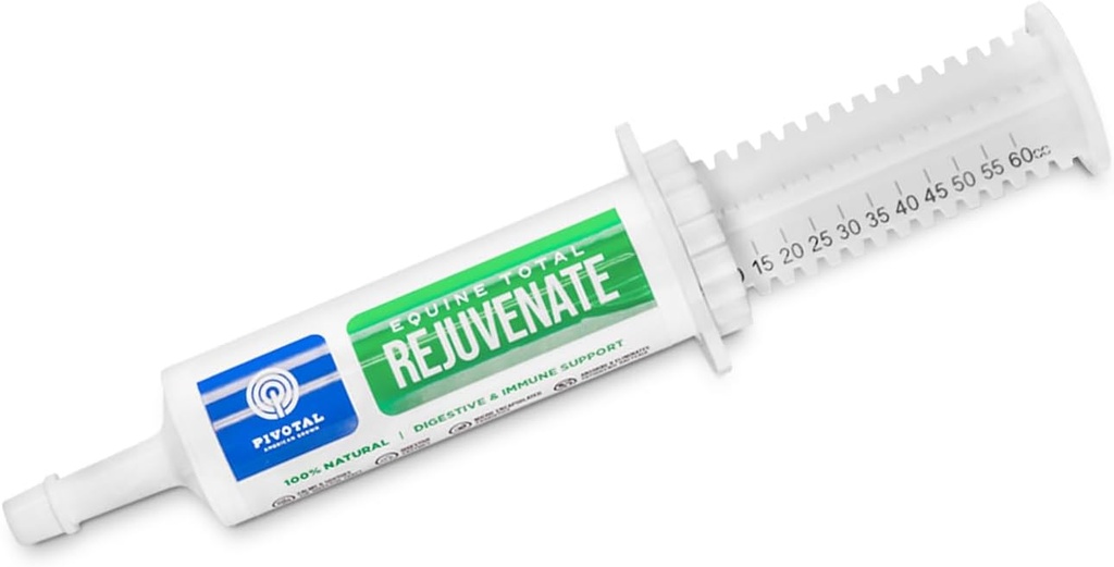 Hippique Total Rejuvenate Pâte orale Hippique (60g Syringe orale, paquet de 1) Soutien digestif et immunitaire pour chevaux - Suppléments pour chevaux pour la digestion - Absorbe et élimine les bactéries pathogènes