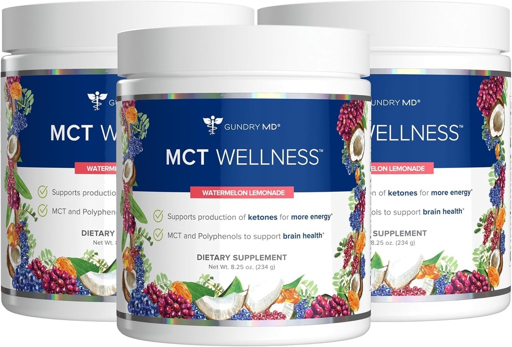 Gundry MD MCT Wellness Powder pour soutenir l'énergie, la production de cétones et la santé du cerveau, Keto Friendly, sans sucre (90 jours d'approvisionnement, pastèque limonade)