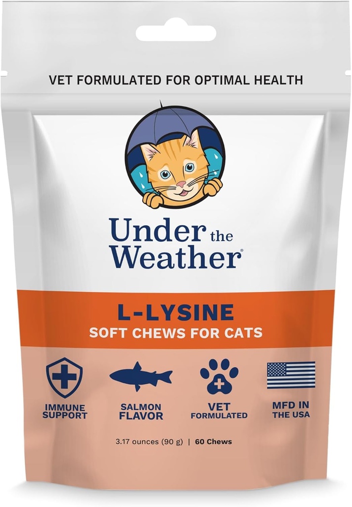 Sous la météo Pet Daily Cat L-Lysine , Boost Système immunitaire Réduire les symptômes respiratoires , maintenir la réponse normale du système immunitaire , 60 étoiles en forme de chews doux