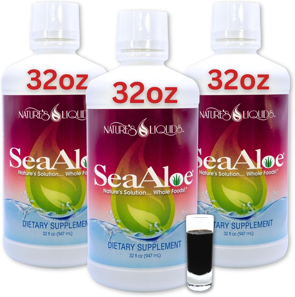 Nature's Liquids Aloë Vera Juice Oceanic Elixir - Eigen Botanical Blend for Thyroid, Digestie en Immune Support, 32oz (Pack of 3)