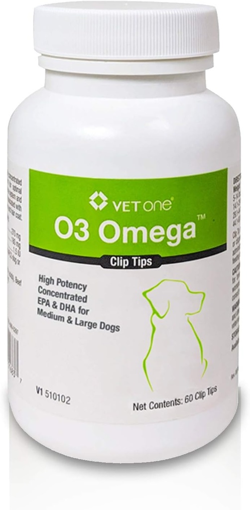 VetOne: O3 OmegaTM Clip Tips Voedingssupplement met Omega 3 vetzuren - middelgrote en grote honden (60 tellen fles)