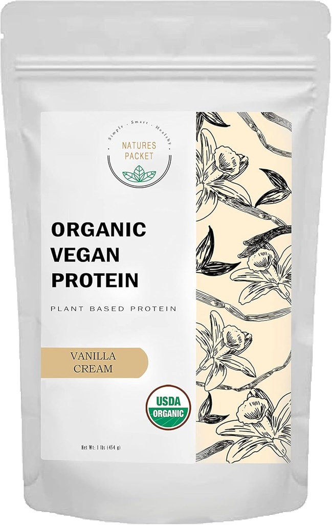 Organisch Vegan Proteïnepoeder - plantaardige proteïne, vanillesmaak - Niet zuivel, Lactosevrij, Geen suiker toegevoegd, Glutenvrij, Sojavrij, Niet-GMO, Ketogene Vegan Blend - 1 lb, 16 Ounce
