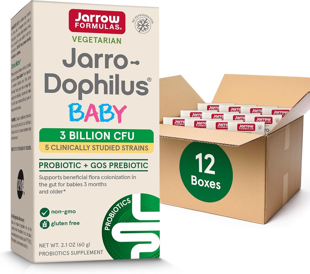 Jarrow Formulas Jarro-Dophilus Baby Probiotic + GOS Prebiotic, Dieetsupplement, Gut Support for Babies, 2.1 oz Powder, 60 Day Supply (pack van 12)