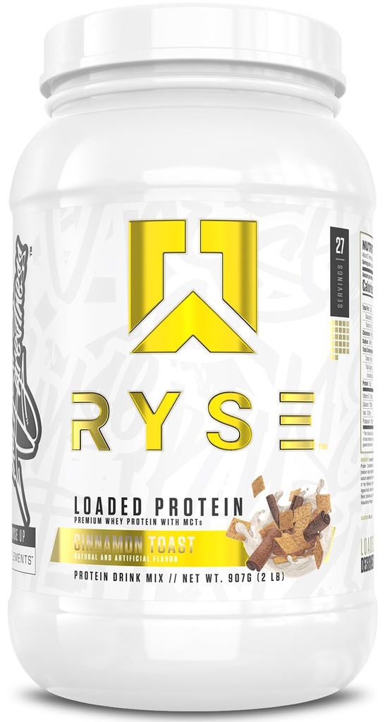 RYSE geladen eiwitpoeder - kaneeltoast - 25 g Wei-eiwitisolaat en concentratie met prebiotische vezels en MCT's - lage koolstof, lage suiker, digestief-vrij - 27 porties / 2 lb