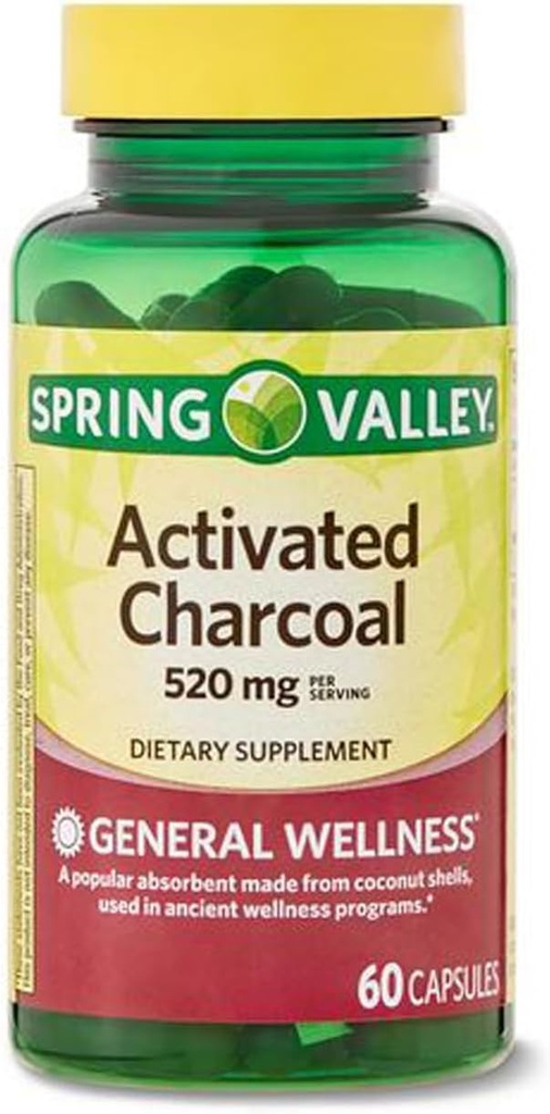 Activated Charcoal Dietary Supplement, 520 mg, 60 Count