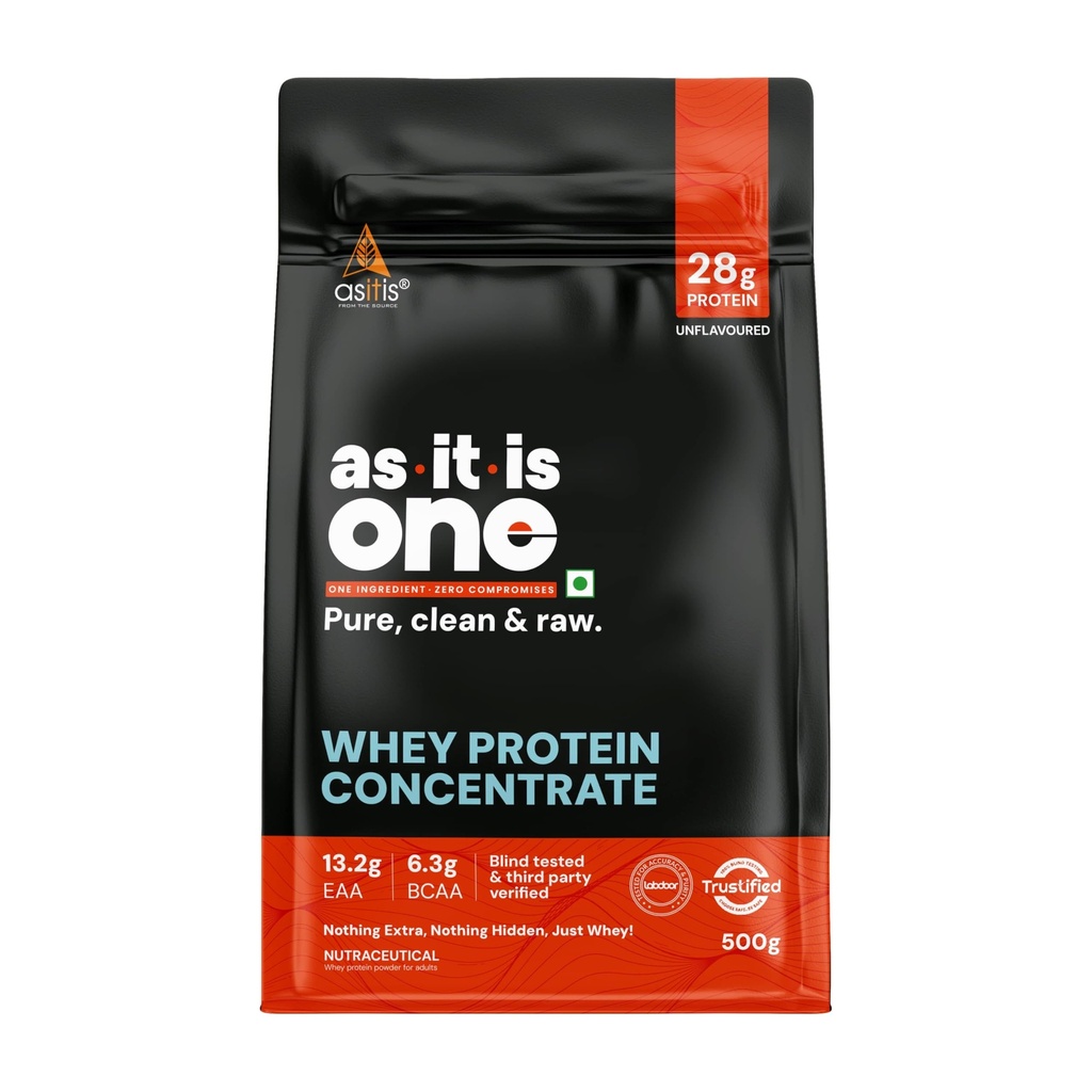 AS-IT-is Nutrition Whey Protein Concentrate 80% Non aromatisé, certifié Labdoor Pas de conservateurs Non-OGM sans gluten Non aromatisé et non sucré (500gm/17.6 Oz)