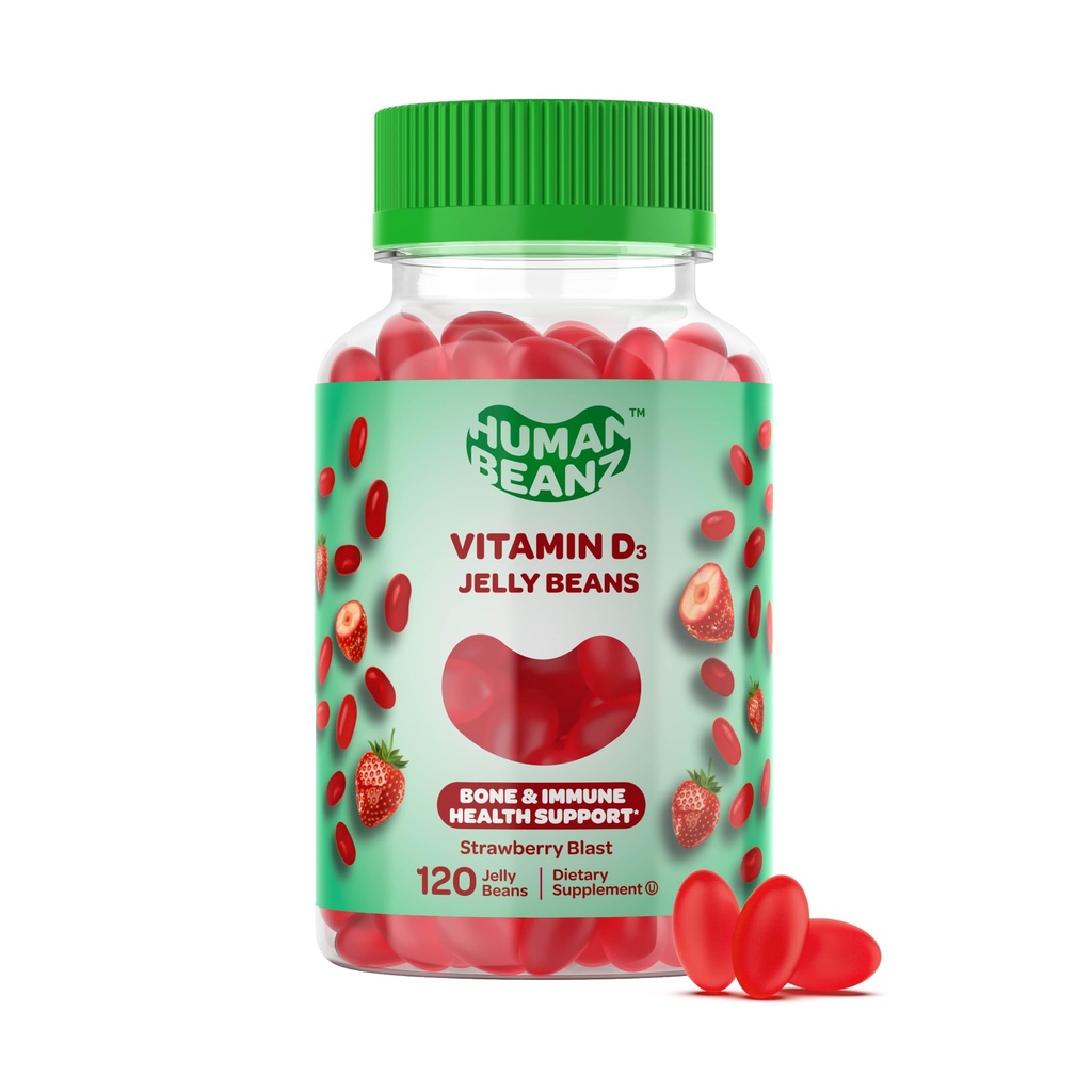 Vitamine D3 Jelly Bean Gummies voor volwassenen, Immunity Support, 2000 IU Vitamine D, Voedingsvegetarische Supplementen, 120 Aardbei Blast Jelly Beans, Kosher