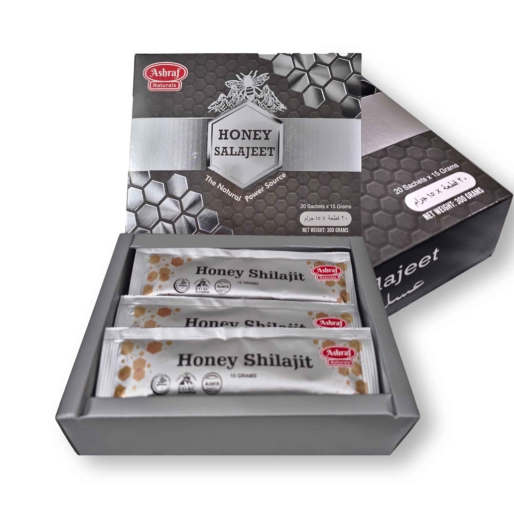 Sticks de miel Shilajit naturels 15 Gram Chaque 20 Sticks - Résine Shilajit avec du miel cru pur, de l'acide fulvique et des minéraux traces, des nutriments à base végétale pour l'énergie, la vitalité et le soutien immunitaire