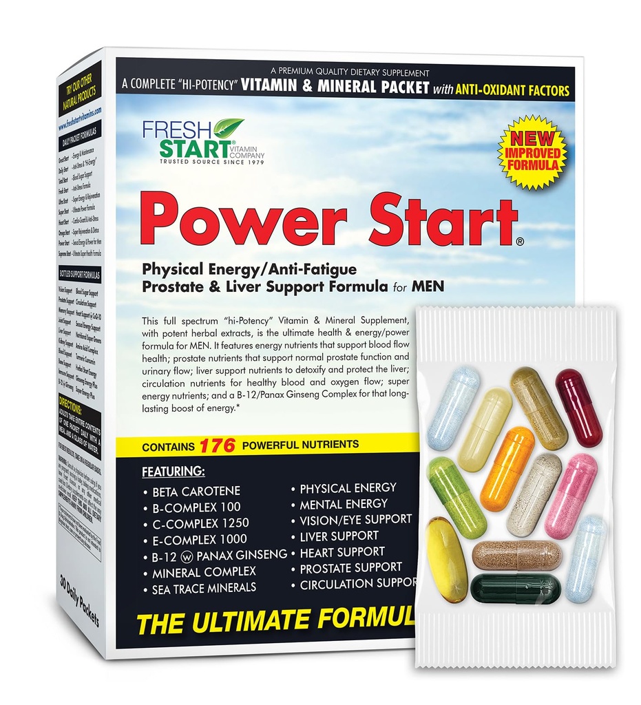 Power Start Complete Daily Vitamin Pack (en anglais seulement) Support santé pour hommes, 10X Energy & Stamina Booster (en anglais seulement) Vitamine A, B, C, D, E, B12, Minéraux, Tribulus, Maca, Epimedium, Tongkat Ali (30 paquets)