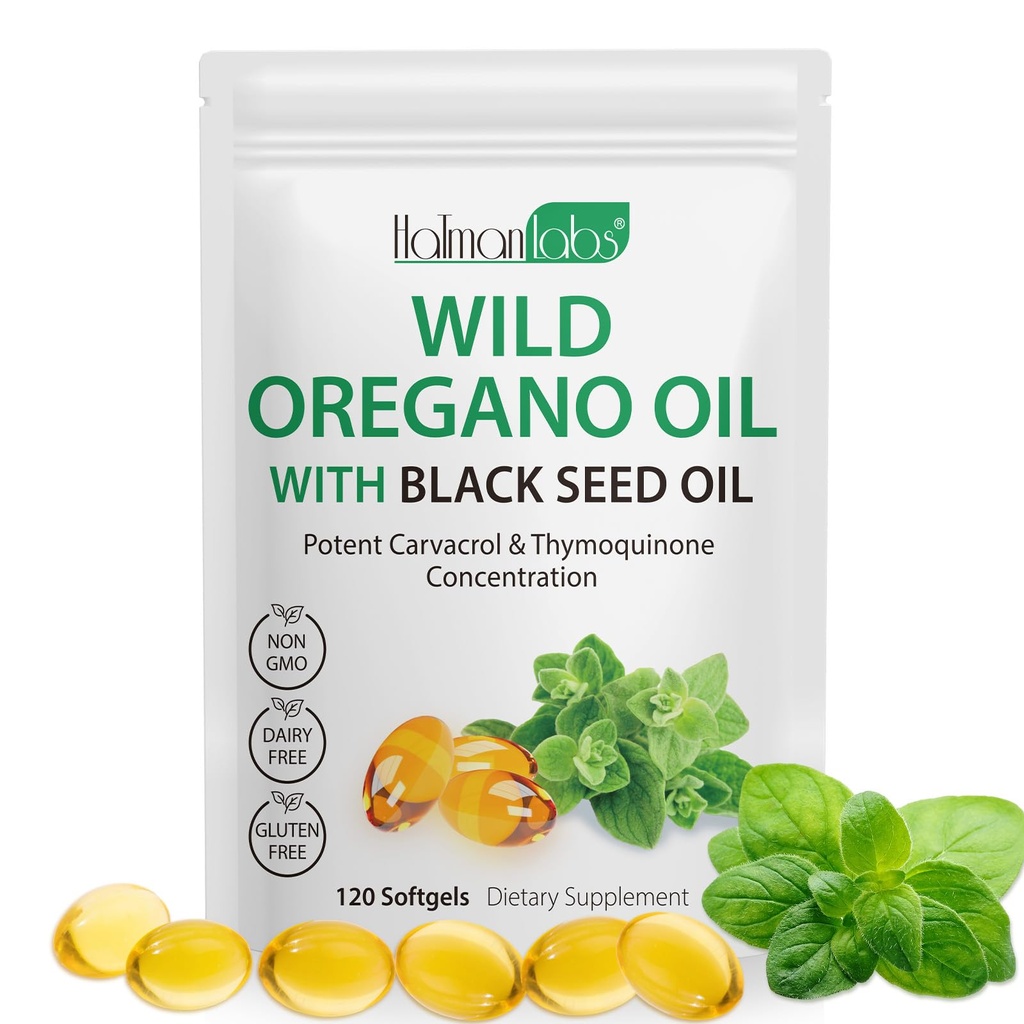 Olie van Oregano met Black Seed Oil, Biologische Oregano Oil Softgels,Oregano Oil Capsules Biologische,Non-GMO, Glutenvrij,120