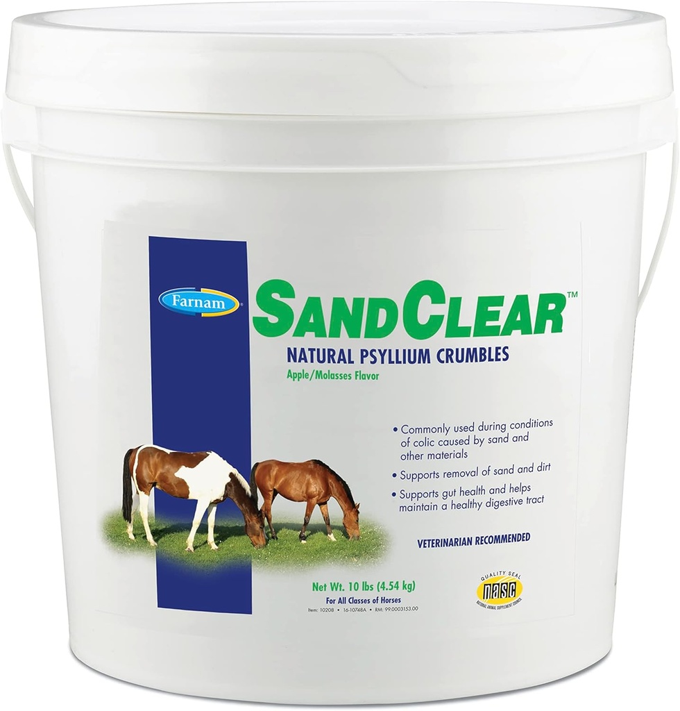 Farnam SandClear Psyllium Crumbles Supplement voor paarden, helpt verwijderen van zand uit Colon & Ondersteunt spijsverteringsgezondheid, Apple/Molasses smaak, 10 lbs.