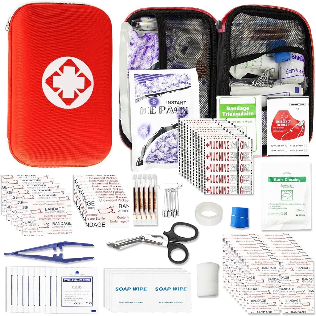 Trousse de premiers soins pour la maison Randonnée Camping Sport de plein air, 275 pièces Fournitures de survie Trousse d'urgence, Mini sac de vitesse avec les premiers soins essentiels de base pour les urgences