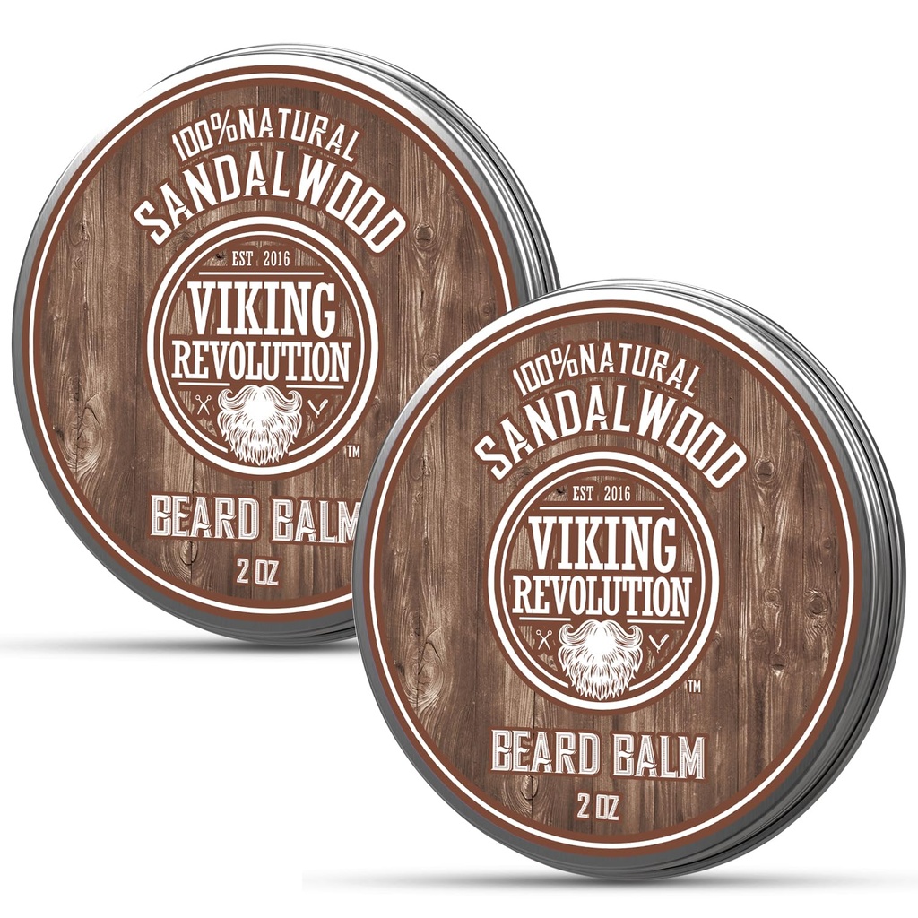 Viking Revolutie Sandalwood Baard Balsem - Baardboter met Argan Oil, Baard Softener voor mannen met Jojoba Olie - Baard Moisturizer voor mannen met bijenwas - Baard Wax voor mannen (2oz, 2 Pack)
