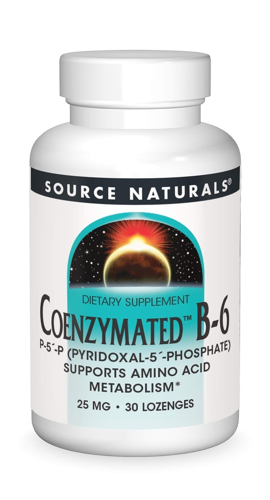 Source Naturals Coenzymated B-6 25mg P-5 Pyridoxal-5 Phosphate à action rapide, dissoudre rapidement Sublingual Vitamine soutient le métabolisme de l'acide amino - 30 Lozenges