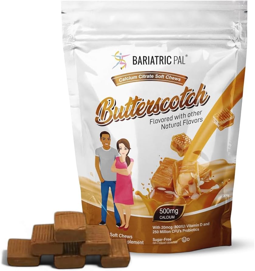 BariatricPal Sugar-Free Calcium Citrate Zachte Kauwen 500 mg met Vitamine D & Probiotica 