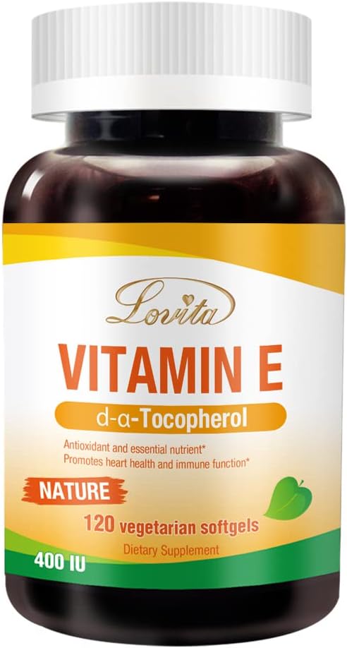 Lovita Vitamin E 400 IE Softgels, Natuurlijke Vitamine E 268 mg (als D Alpha Tocoferol), Vegan Vitamin E voor gezonde huid, haar, nagels en immuunsysteem ondersteuning, 120 Vegetarische Softgels