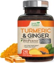 Kurkuma Curcumine Supplement 2600mg - met biologische gember & kurkuma, 95% Curcuminoïden, BioPerine Black Pepper voor beste absorptie, Nature's Vegan Joint Support, Non-GMO, gebotteld in de VS - 240 Capsules