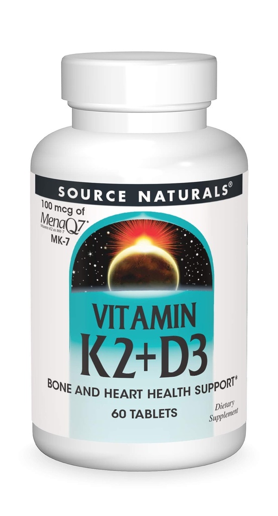 Bron Naturals Vitamine K2 + D3 Bone & Heart Health Complex - 400 IE Vitamine D3 & 100 mcg Vitamine K2 (MK-7) met Calcium - 60 tabletten