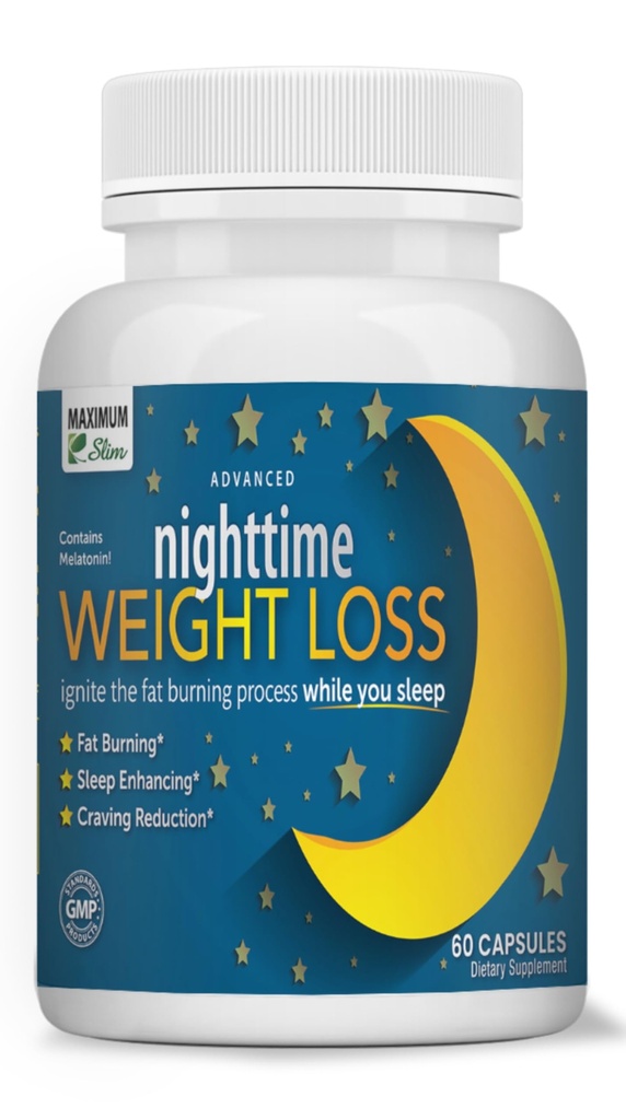 Maximum Slim Nighttime Weight Support – Gentle Fat Burning & Sleep Aid – Mangue africaine, Resvératrol et Thé Vert – Non-OGM, Vegan, 60 Capsules