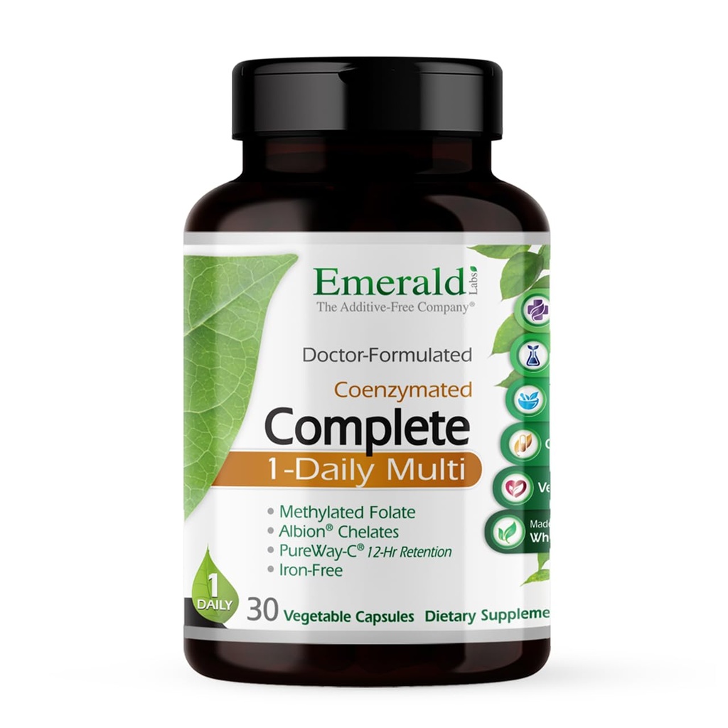 EMERALD LABS Complete 1-Daily Multivitamine complète pour les hommes et les femmes avec vitamine C, folate méthylé, mélange de nourriture entier et plus pour le soutien immunitaire, santé osseuse et plus* - 30 capsules végétales