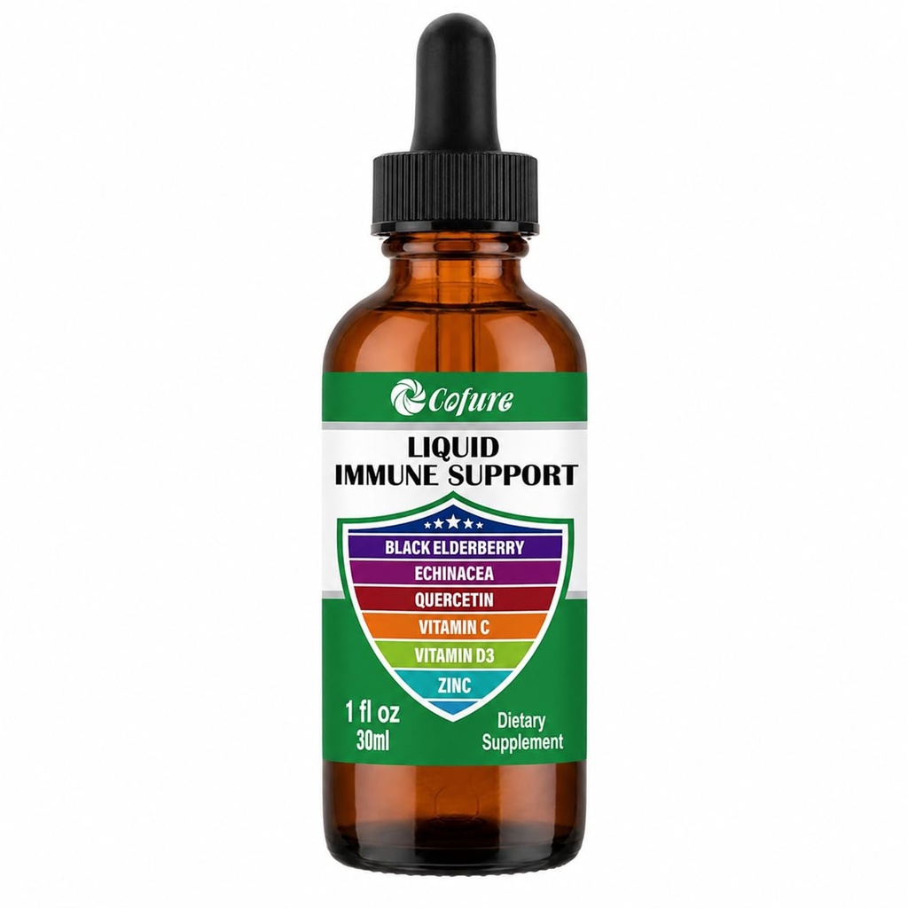 Zinc Quercetin Vitamine C D3 Liquid Immmune Support avec Echinacea Bio Elderberry, Imune Defense Drops Supplément pour adultes - végétalien, non-OGM, sans gluten - 1 Fl Oz
