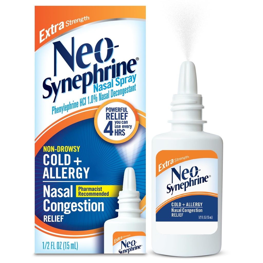Neosynéphrine, Spray nasal pour le soulagement du sinus froid, clair, 0,5 Fl Oz