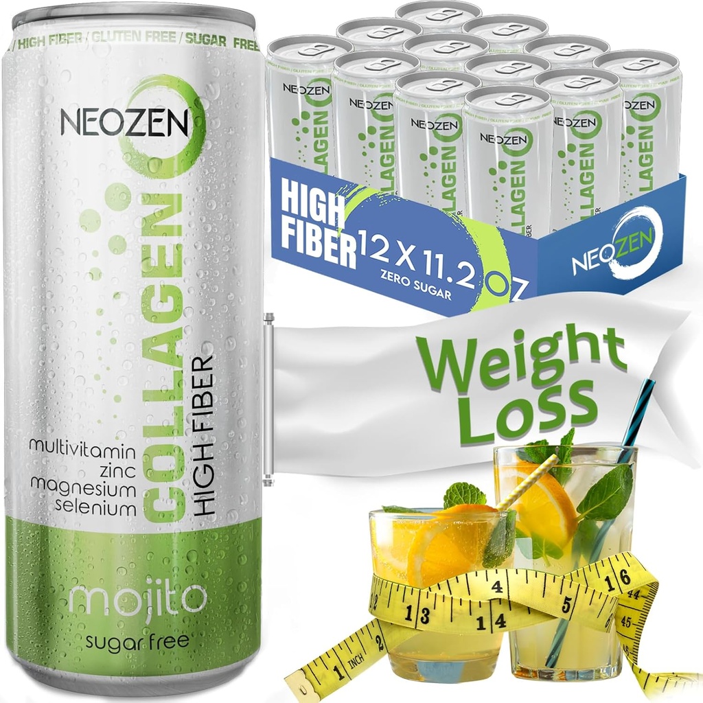 NEOZEN Collageen Sparkling Drink met Dieetvezel - Balanced Nutrients for Wellness - Sugar Free - Keto-Friendly - No Gluten - No Cafeine - 11,2 fl oz (12 Pack)